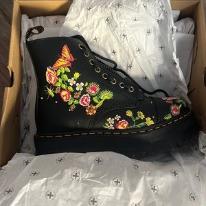 SINCLAIR FLORAL BLOOM LEATHER PLATFORM BOOTS